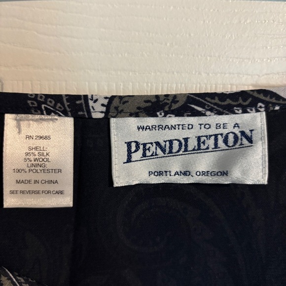 Pendleton Silk Wool Chic Cottagecore Paisley Midi Skirt Navy Blue Grey White XL - Picture 3 of 8